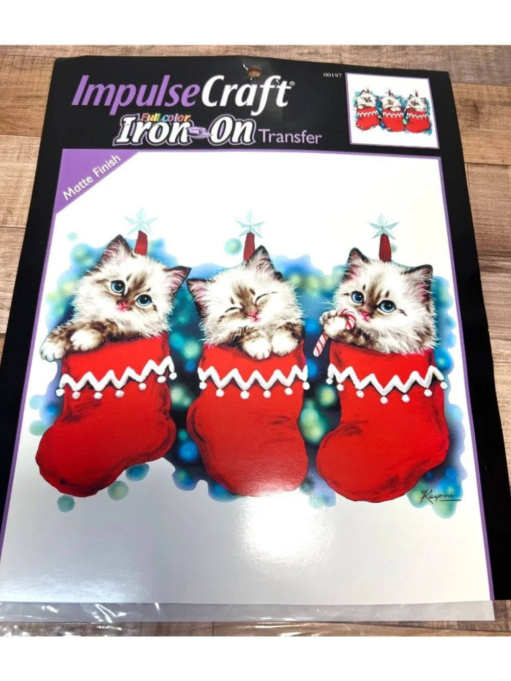 Craft Full Color Iron-On Transfer Christmas Kittens In Stockings Matte Finish